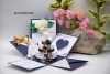 Explosionsbox Hochzeit ca. 9x9x9cm personalisierbar | Geldgeschenk | Torte rund | Rosen floral | blau gold weiß | Art. Nr. 03020504